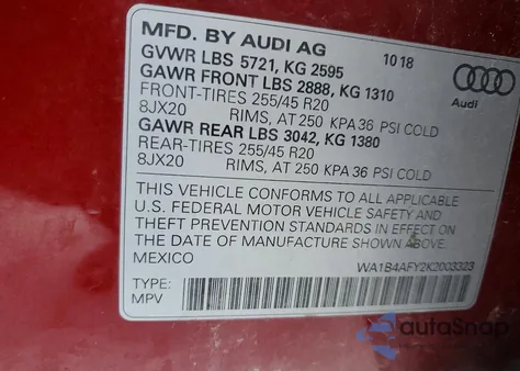 2019 Audi Sq5 Premium Plus z USA, uszkodzony, nr VIN WA1B4AFY2K2003323